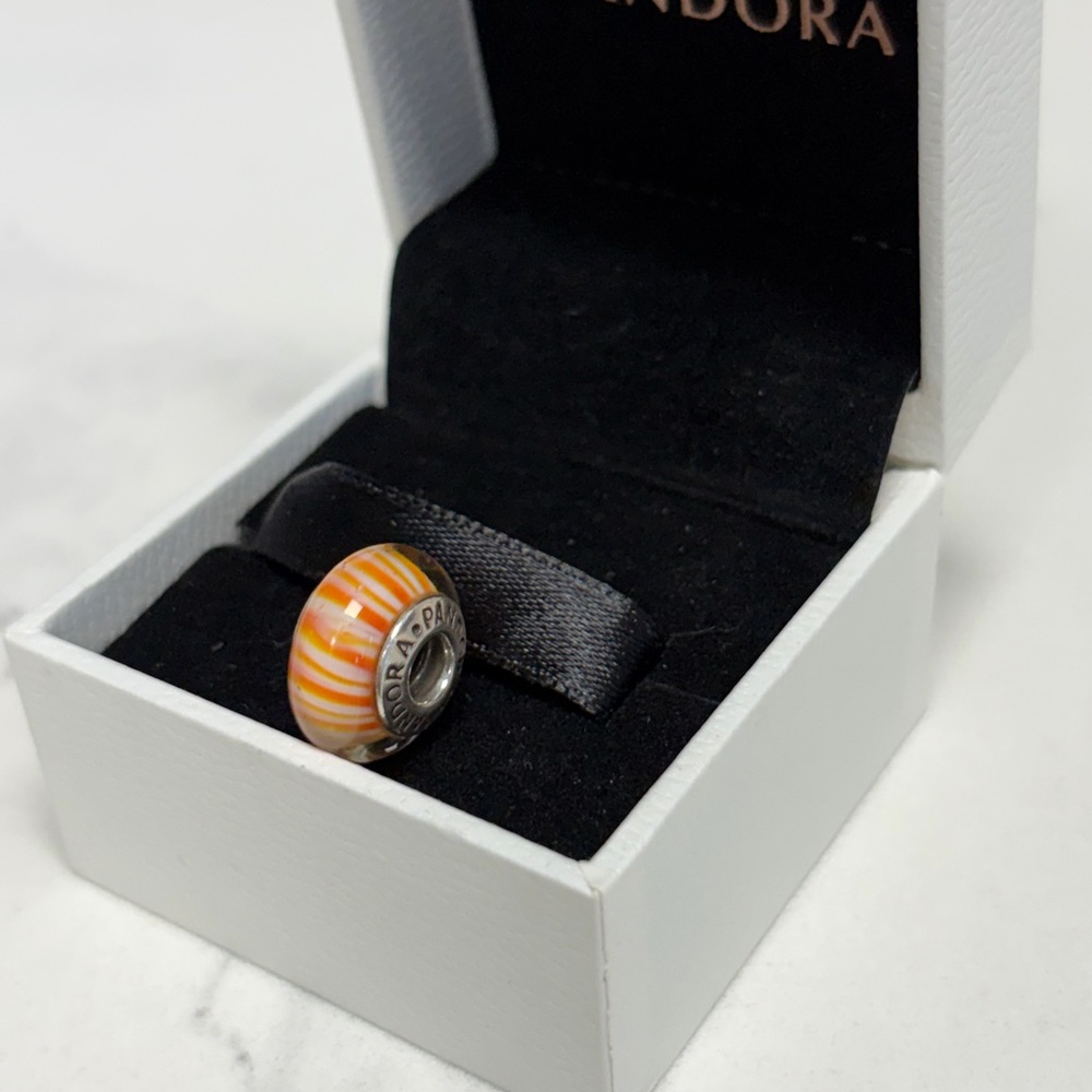 Pandora Orange and Silver glass Charm